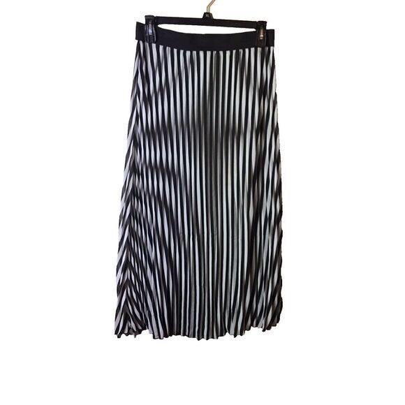 Vintag Lavish Woman's Striped Vertical Pleated Black and White Midi Skirt Size L - Picture 2 of 7